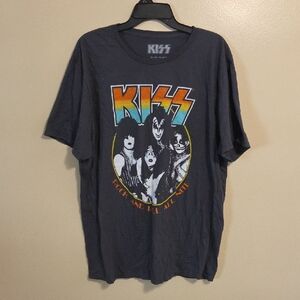 KISS 70s Graphic Band Tee Grey Cotton T-Shirt Music Rock n Roll Festival Size XL